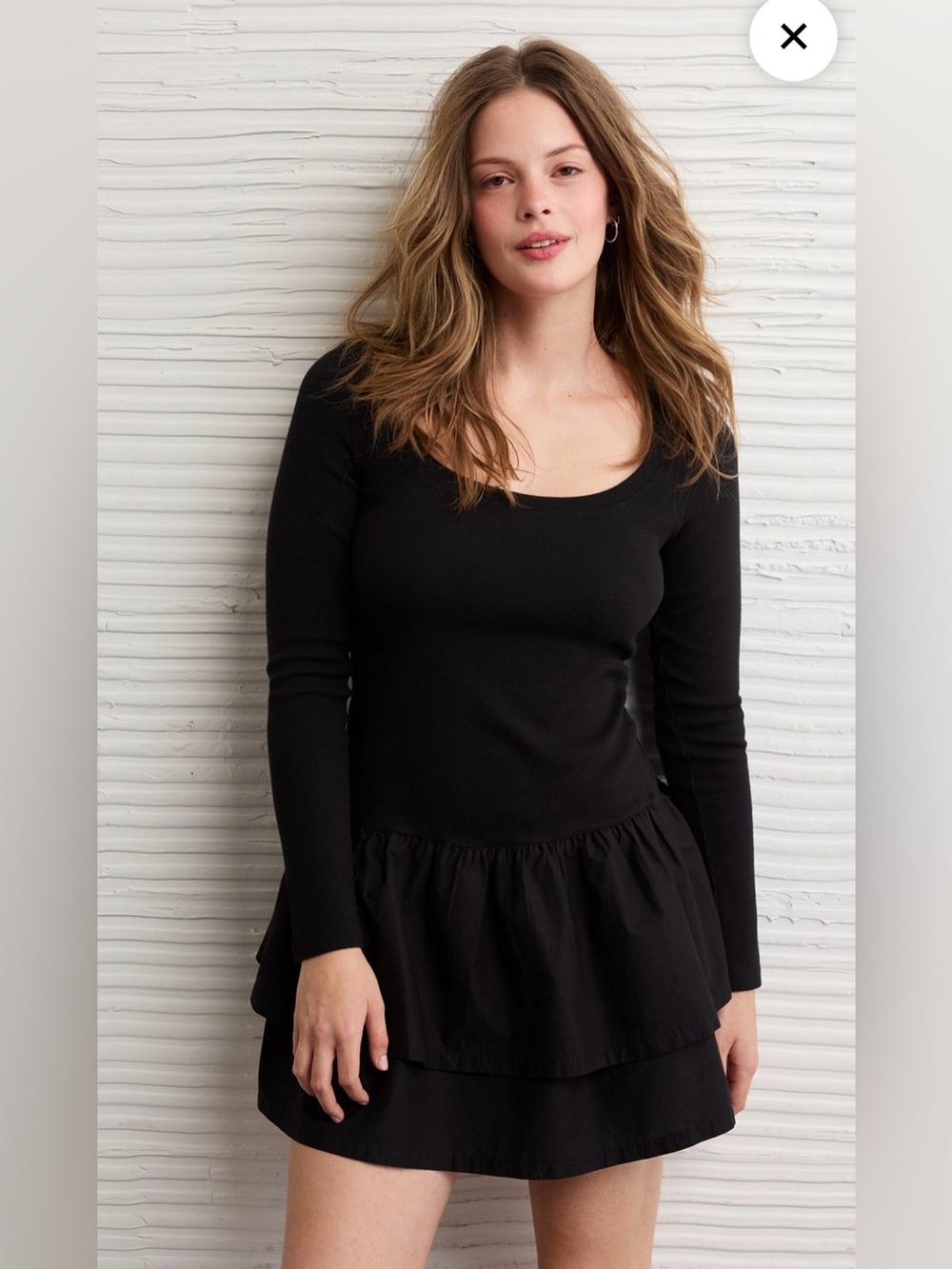 American Eagle Scoop Neck Knit Ruffle Mini Dress NWT